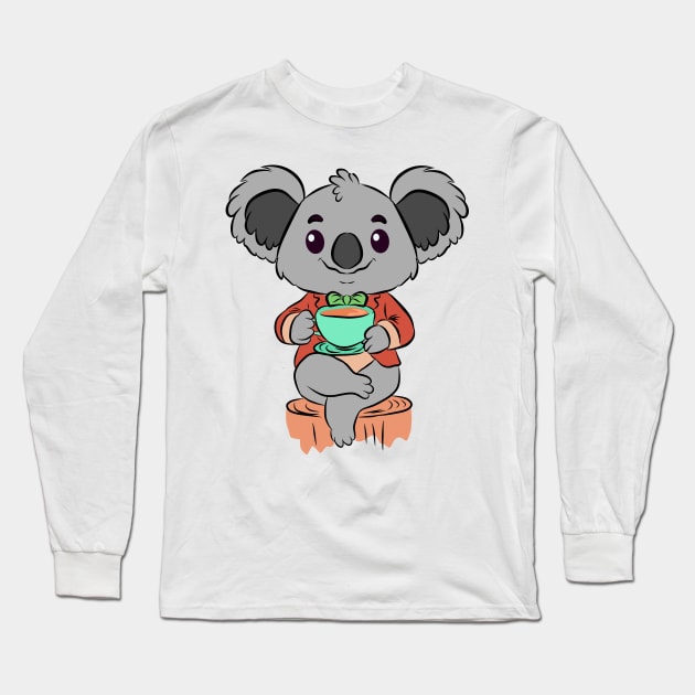 Koala drinking tea Long Sleeve T-Shirt by VinsendDraconi